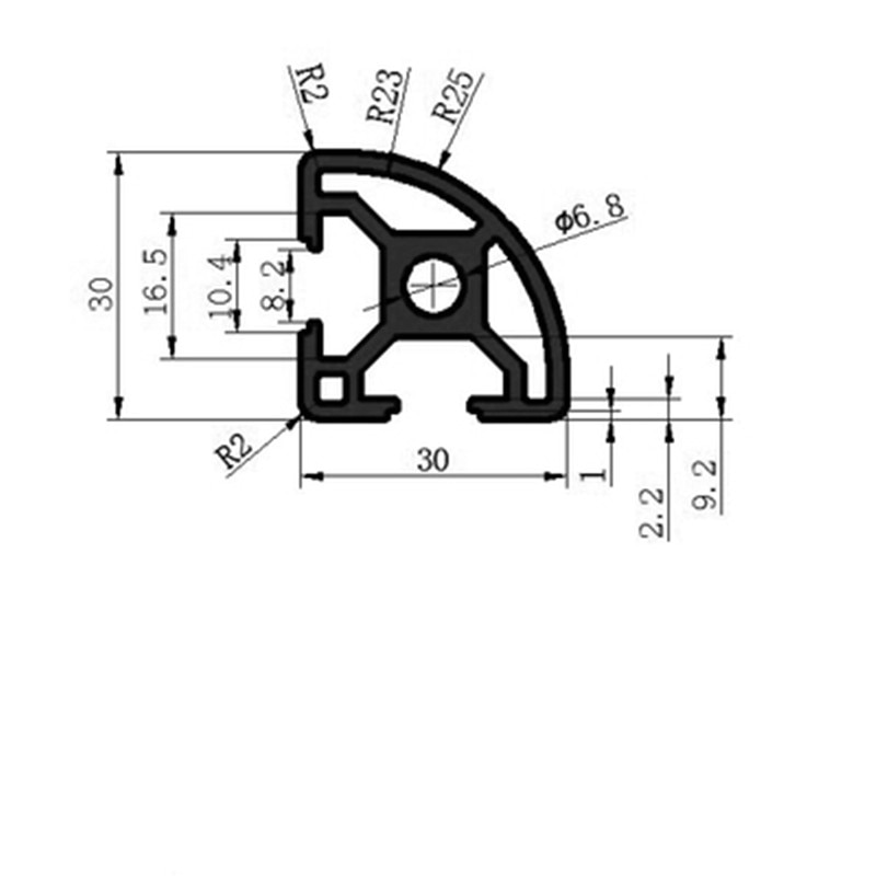 Profilé en alliage d'aluminium semi-circulaire, 100-600mm, 3030, standard ue