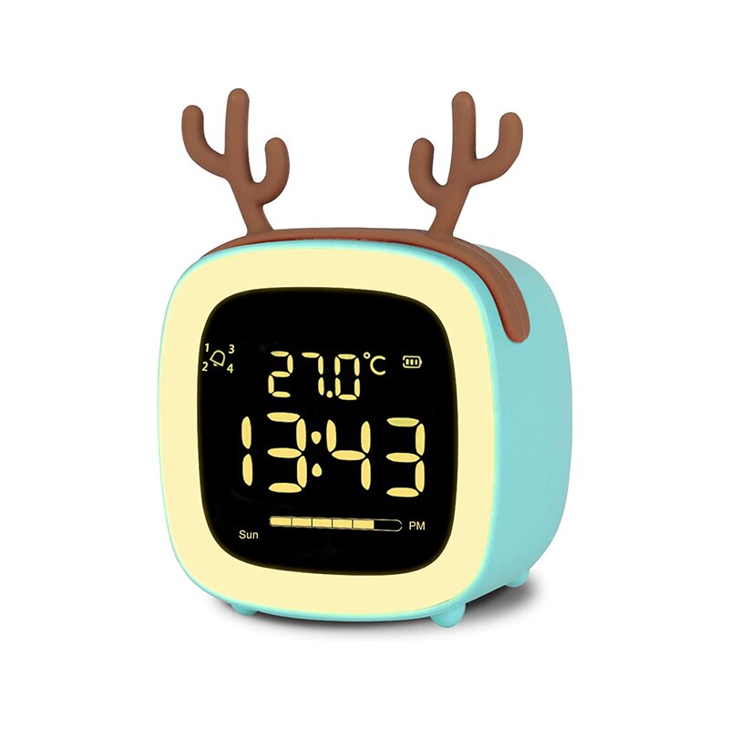 Kids Child Alarm Clock Sleep Training Clock Colorful Digital Wake Up Clock Temperature Snooze Timer Clock For Bedroom/Table/Desk: Blue