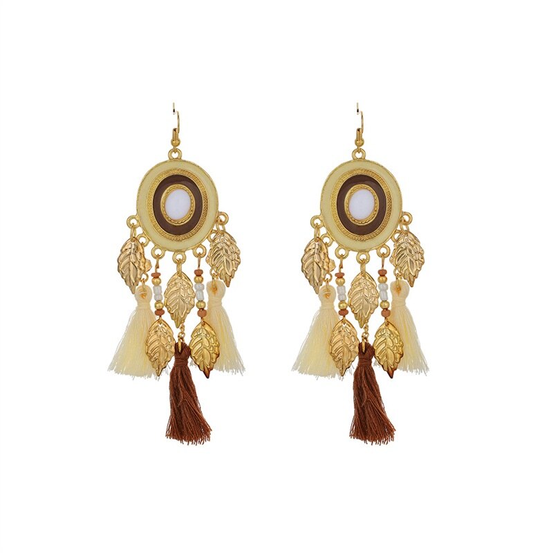 DUOJIAOYAN Euro-American retro Bohemian earring national wind geometry leaf earrings accessories for girls: TEH32-1