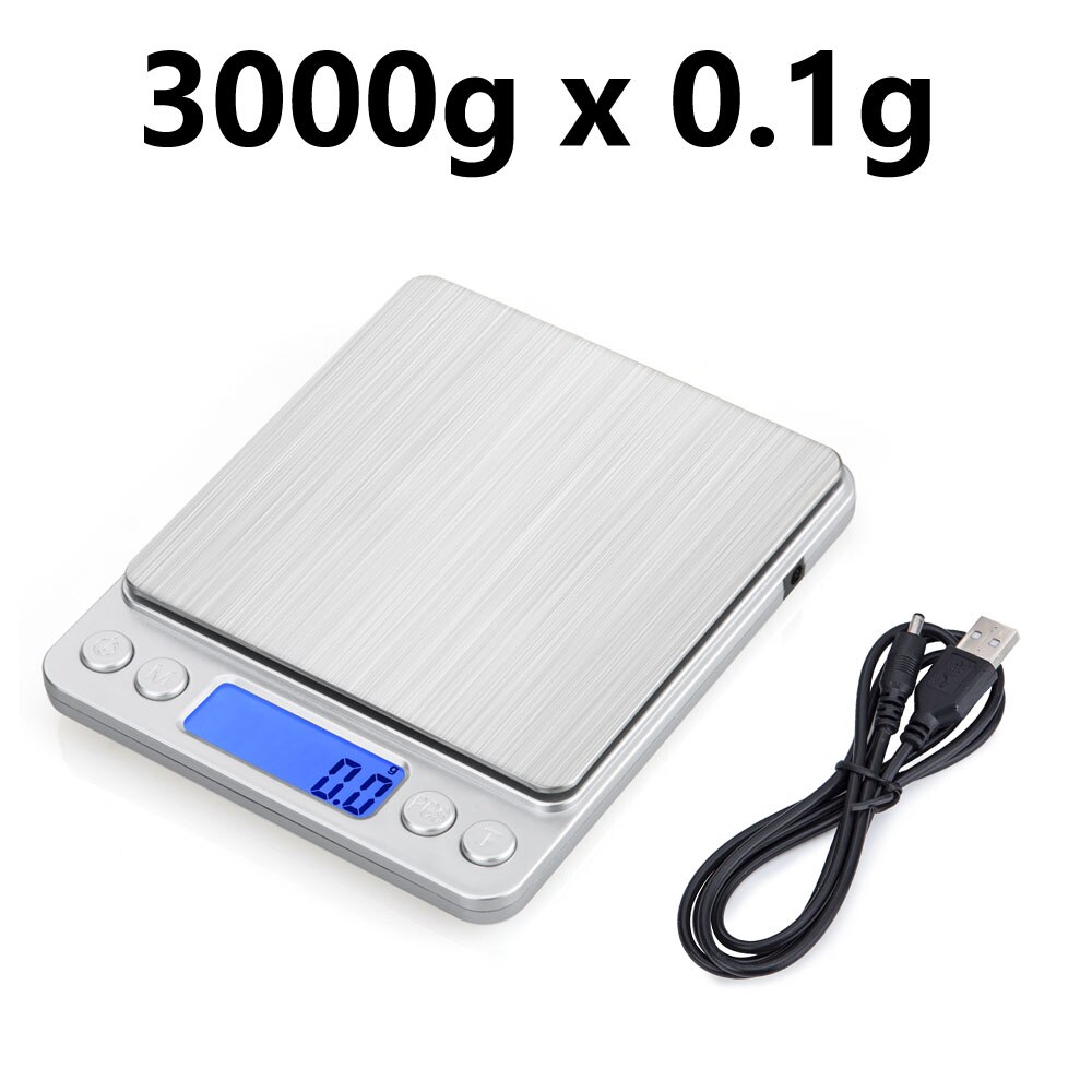 Digitaalinen minivaaka 3000g 3kg/2kg/1kg 0.1g tarkkuus taustavalo sähköinen taskupaino keittiön ruoan mittaustyökalut vaaka: Hopea -3000g