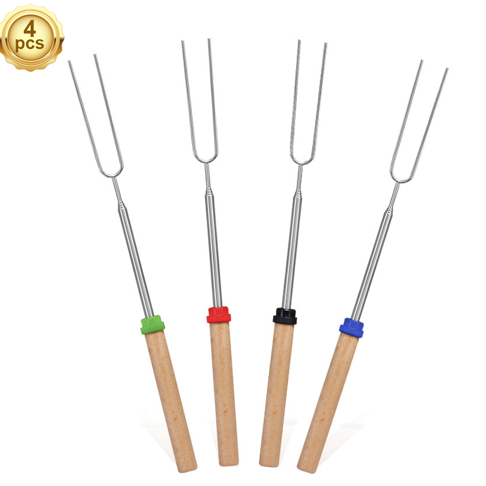Marshmallow Roast with Wooden Handle Retractable Fork Set 32 ​​Inch Retractable Marshmallow Skewer Campfire Grill Tool: Blue
