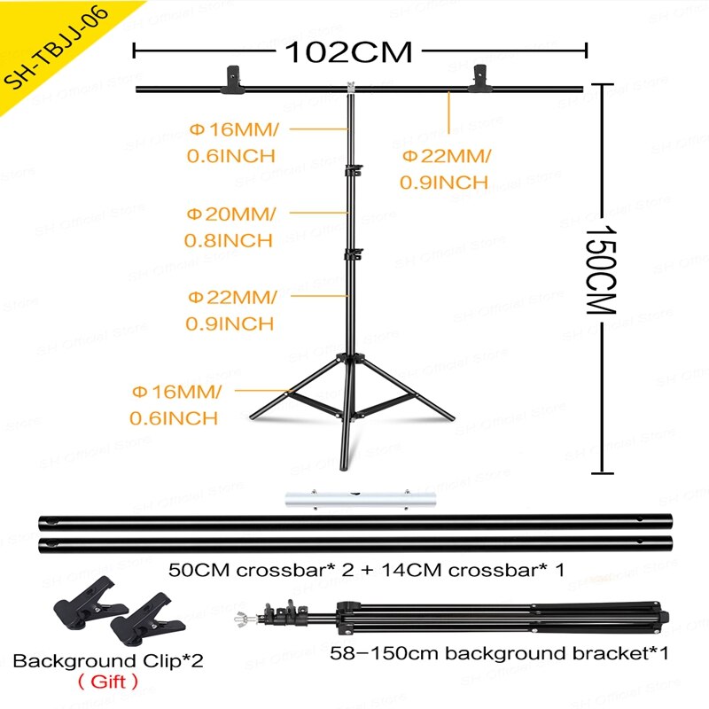 Photography T-Shape Backdrop Background Stand Frame Support System Kit For Photo Studio Video Chroma Key Green Screen With Stand: SH-TBJJ-06