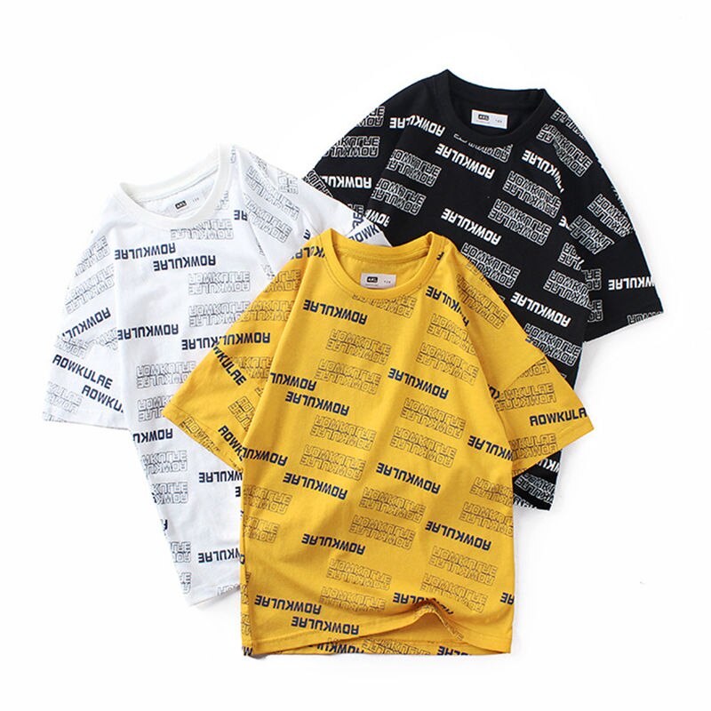 Kinderen Jongens T-shirts Zomer 100% Katoen Tiener Kids Volledige Print Brief Tops Voor Grote Jongens 6 8 10 12 14 Jaar T-shirts Dwq585