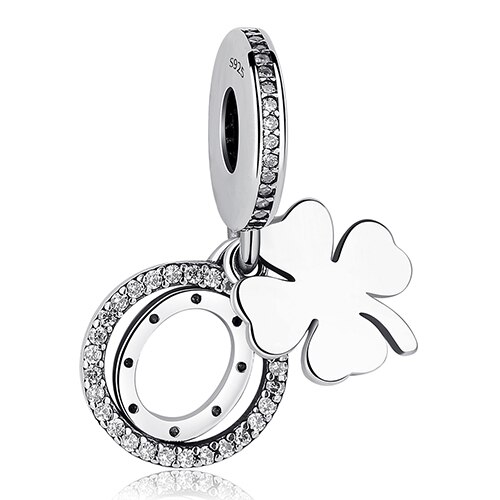 ELESHE Charms in argento misura il braccialetto di fascini originali in argento Sterling 925 zircone trifoglio cuore fiore fascino perlina creazione di gioielli fai da te: PY1423