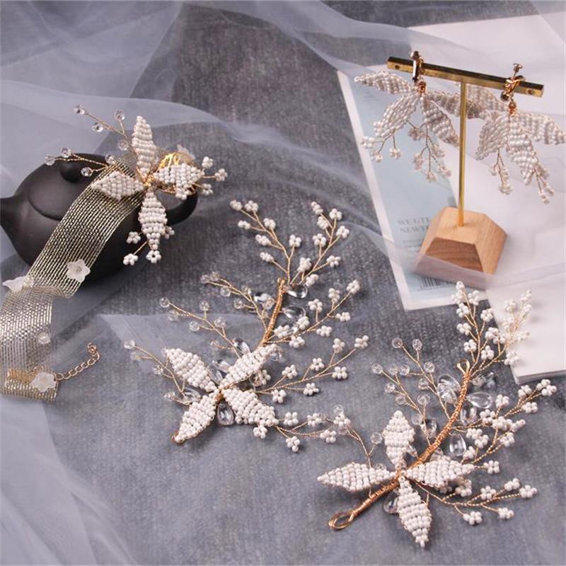 Bridal Set Bride Wear Accessories Rhinestones Head Piece Earring Necklace for Wedding