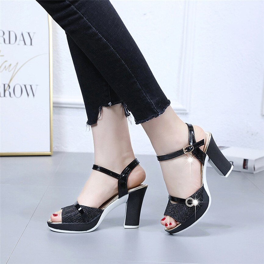 Women Sandals Summer Shoes Woman Dress Shoes Bling Weddging Shoes Silver High Heels Pumps Ladies Shoes Zapatos Mujer: Black / 35