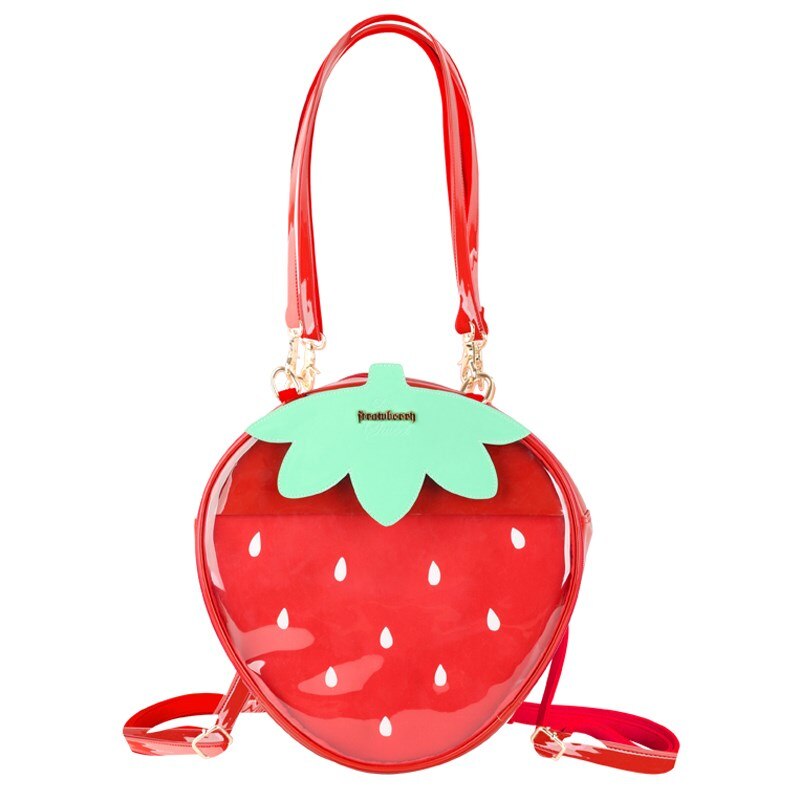 Strawberry Lolita Tas Ita Bag Clear Rugzak Voor Tienermeisjes Schooltas Dames Transparante Rugzak Tas Rood Itabag Pu Leer