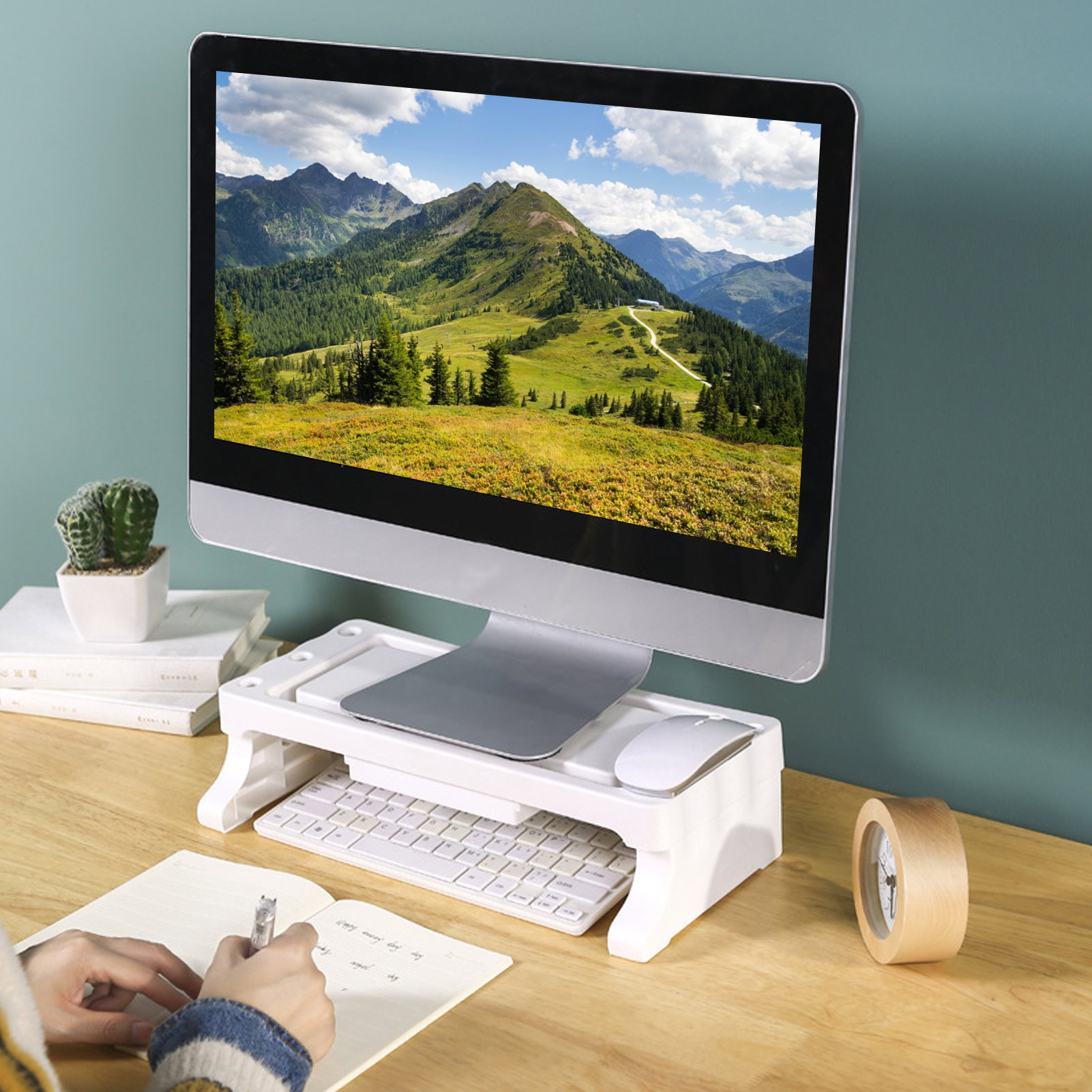 Monitor Laptop Stand LCD Monitor Support PP Computer Screen Desktop Storage Storage Rack Shelf With Drawer Desk Holder Organizer