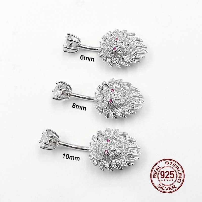 Hellolook bauchnabelpiercing mit löwe und zirkonia, 100% 925 stück, sterlingsilber, sexy körperschmuck