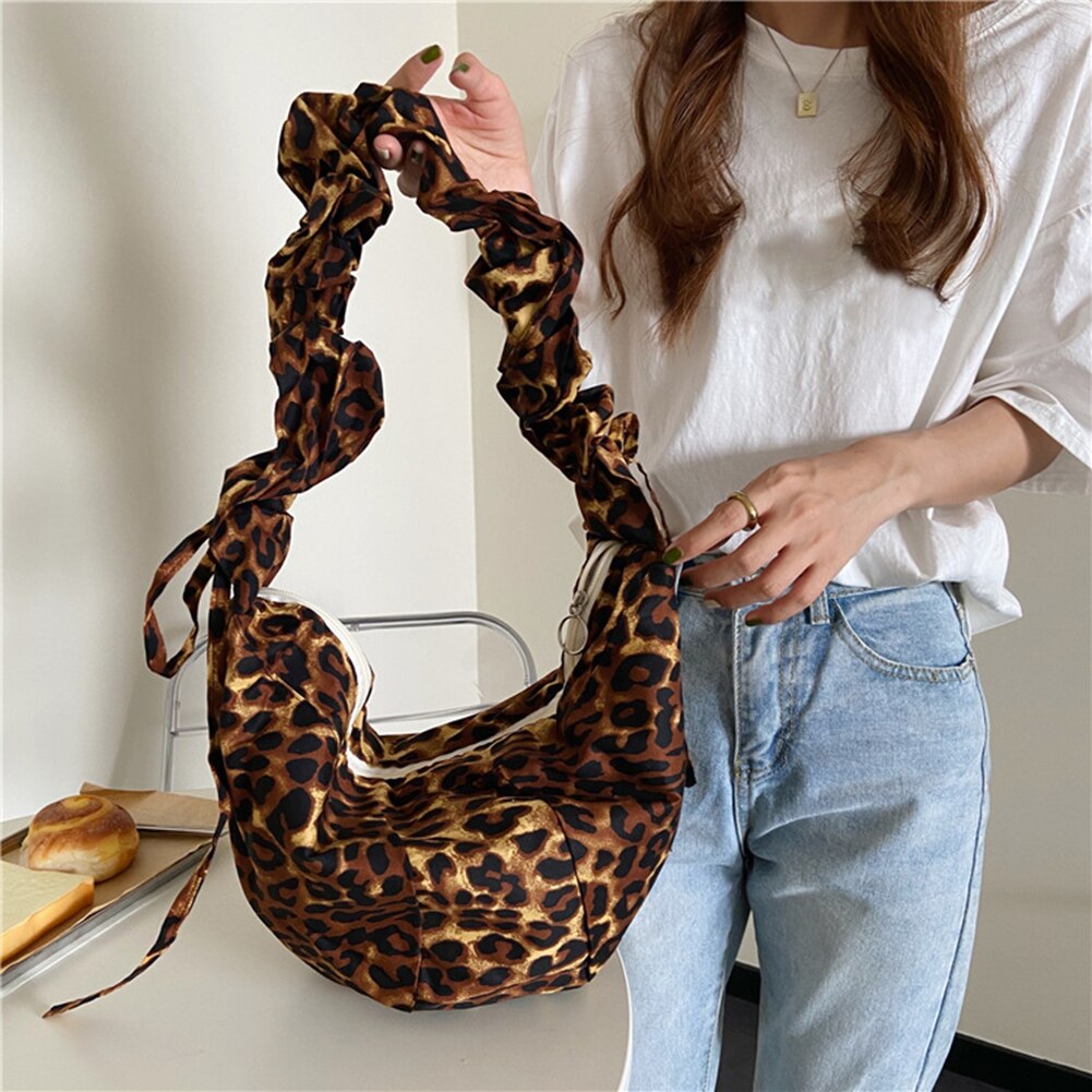 Retro Vrouwen Geplooide Knoedel Crossbody Bag Lady Leopard Casual Schouder Handtassen Prachtige Boodschappentas