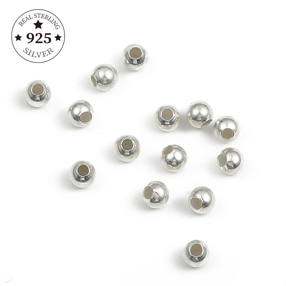 Perles rondes en argent Sterling 925, accessoires de bijouterie, pour la fabrication de bracelets et de colliers
