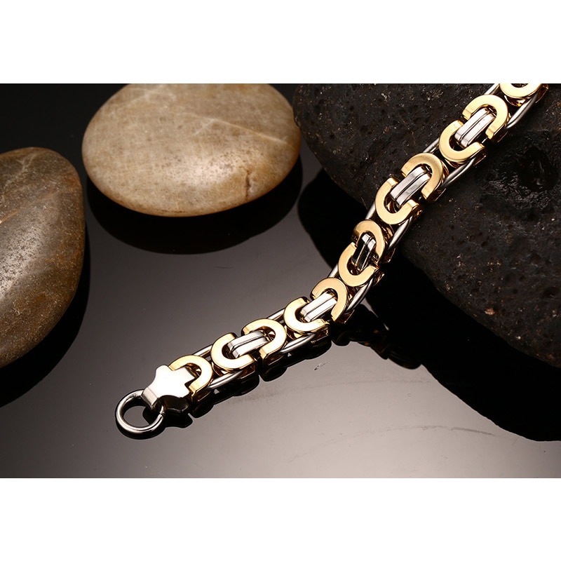 Vnox heren biker armband van roestvrij staal met byzantijnse schakels, punk sieraden voor heren, gratis doos, casual sieraden
