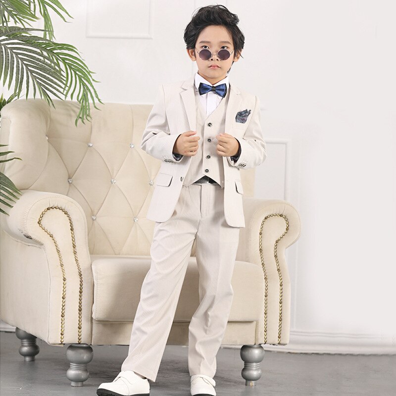 Lente Herfst Formele Kind Rokkostuum Set Bloem Jongens Wedding Party Peformance Host Kostuum Kids Blazer Vest Broek 3Pcs kleding
