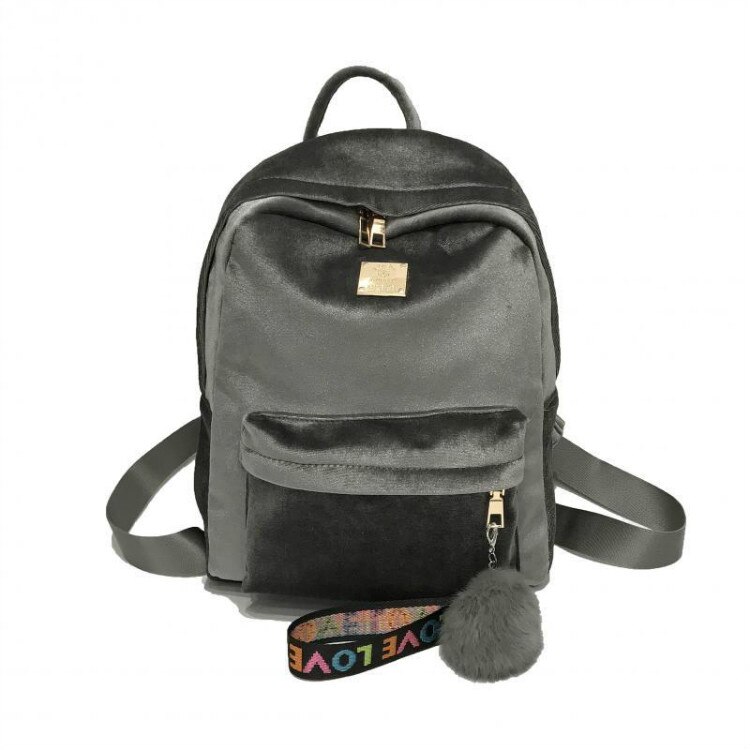 Women Backpack Velvet Ribbon Large School Bags for Teenage Girls Hairball College Backpack Bagpack Travel Bag Rucksack Mochila: Gray