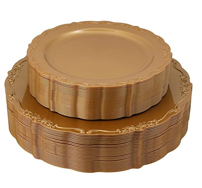 7.5 10.25 Inch Europese Plaat Bruiloft Banket Buffet Opluchting Kant Plaat Steak Dessertbord Wegwerp Plastic Plaat 12Pcs: 10.25 inch 12PCS C