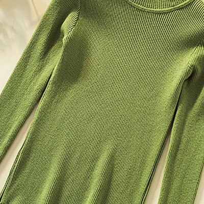 Sweter damski jesienne i zimowe nowe zestawy z golfem z wysokim dekoltem wszechstronny, dopasowany obcisły sweter damski długa koszula: Fruit green