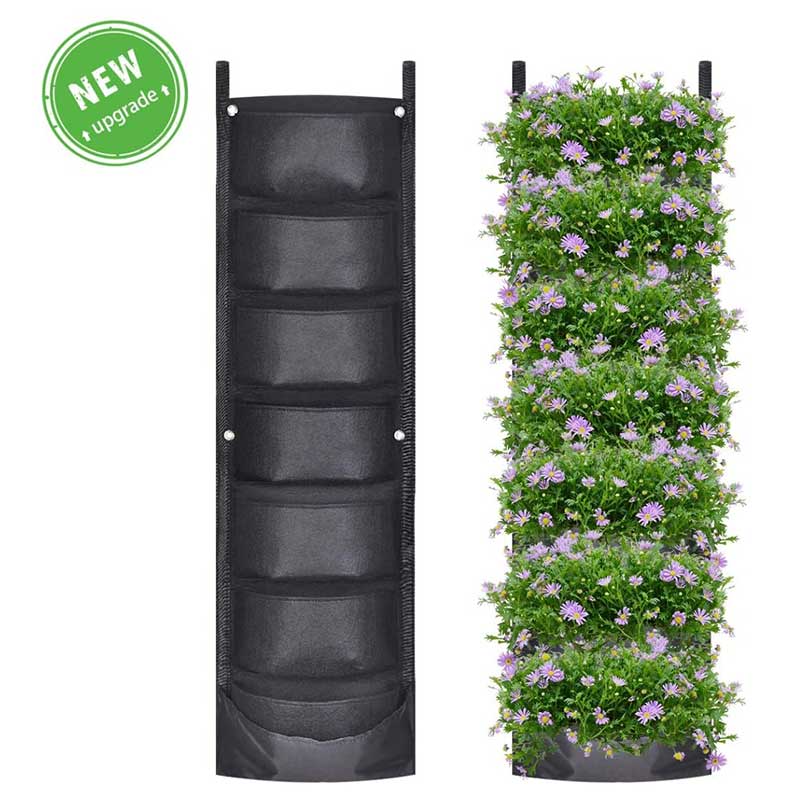 6 bolsillo 100*30cm colgante Vertical jardín maceta macetas impermeable de montaje en pared colgando bolsa macetero de interior al aire libre