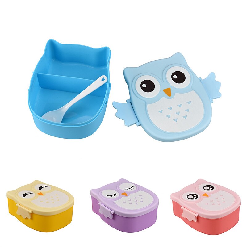 Koreaanse Cartoon Uil Vormige Lunchbox Met Lepel Vork Kids Bento Dozen Lunchbox Voedsel Container Storage Case 900 Ml