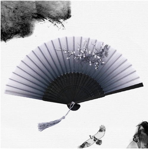 Abanico plegable de mano de seda con estampado de estilo japonés chino tradicional, borla de mango de madera, de boda , decoración del hogar: Caqui oscuro