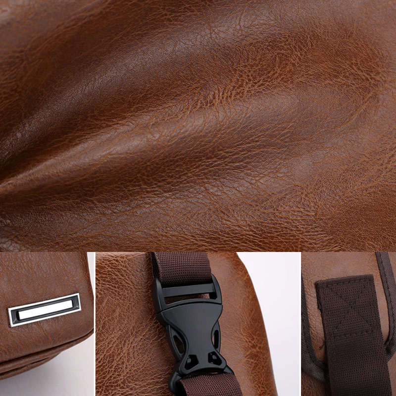 Mænd sport bryst taske vintage pu lynlås åben crossbody taske med øretelefon huller