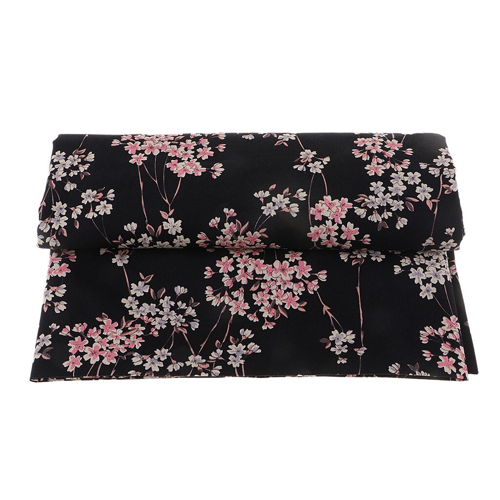 Plum Blossom Japanese Kimono Cotton Fabric Quilting Clothes Fabric by the Metre: Black 50x140cm
