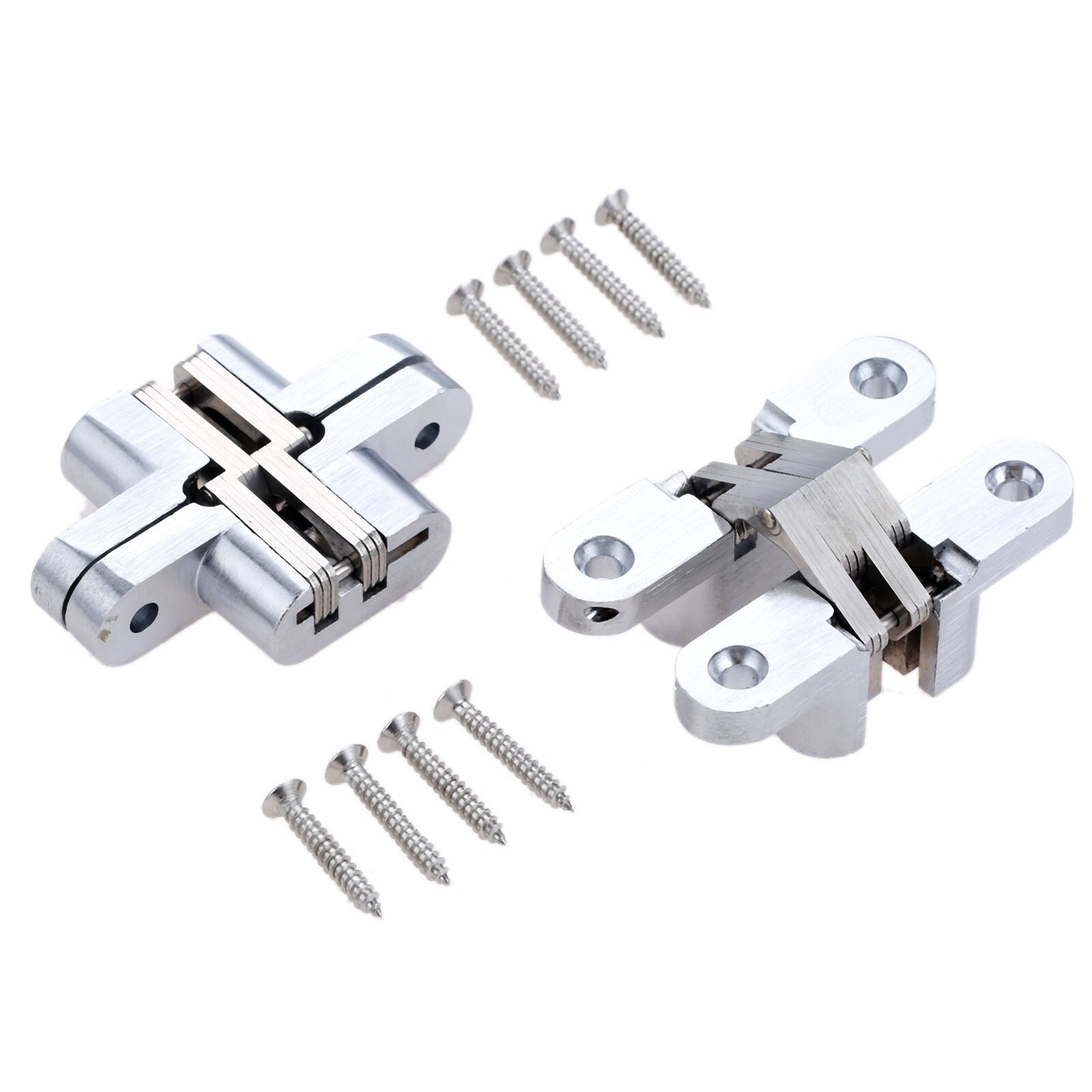 2pcs Door Hinges 304 Stainless Steel Hidden Invisible Concealed Folding Heavy Duty Kitchen/Garage Gate Hardware w/screw Fitting: 16x70mm