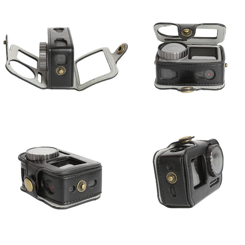 Cadre en cuir PU pour DJI avec capuchon d'objectif en Silicone accessoires de sangle de cou/taille pour DJI Osmo Action Sport support de couverture de caméra