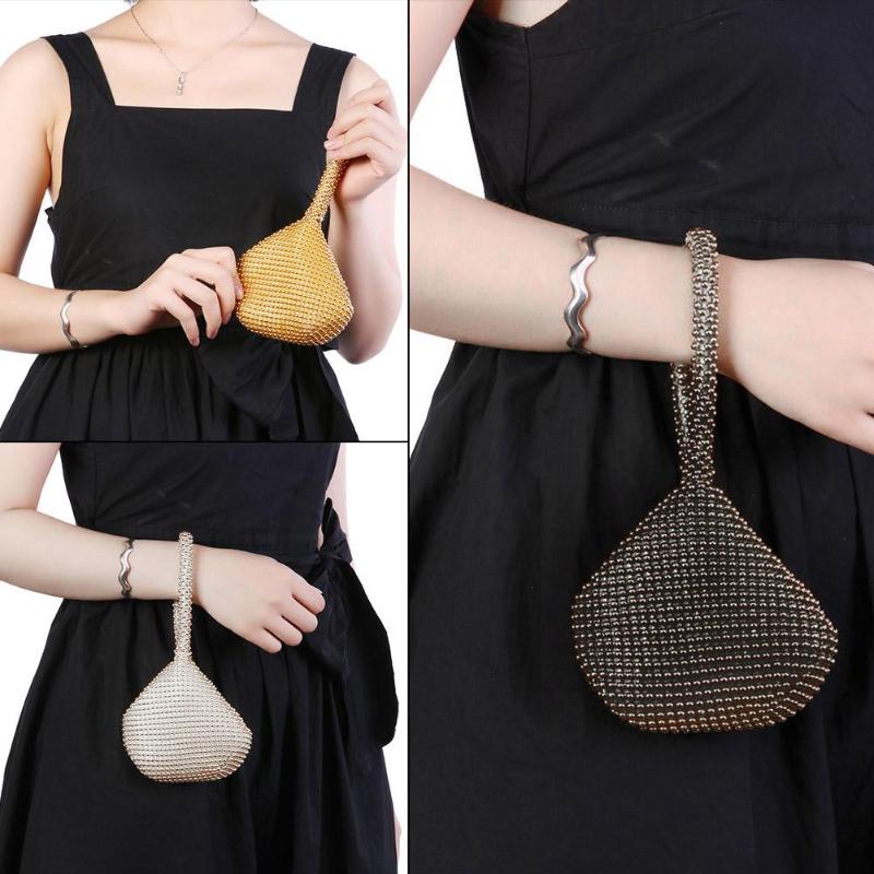 3 Colors Metal Clutch Bags for Women Ladies Small Day Clutches Pearl Beaded Purse for Dinner Party Metallic Handbags