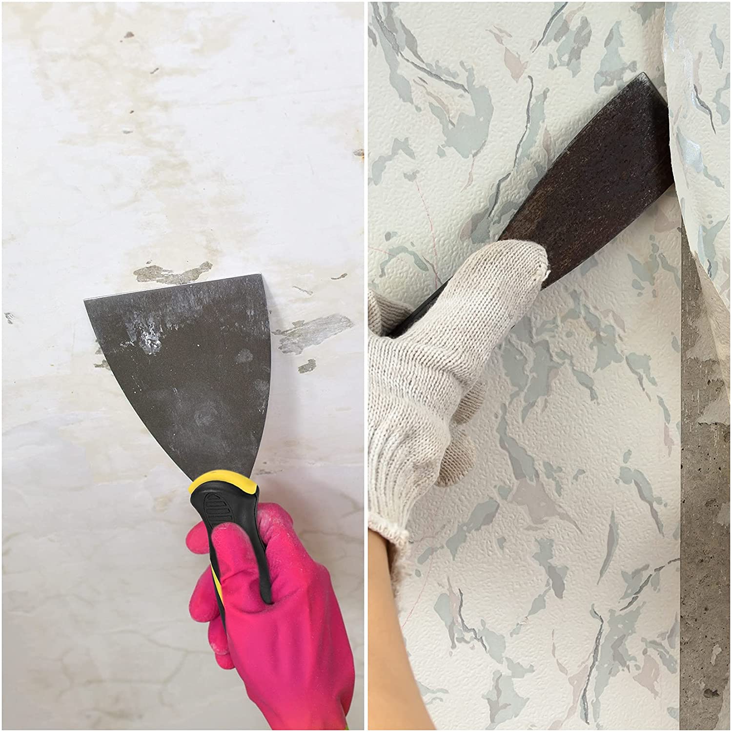 4 Wallpaper scraper, paint scraper, putty scraper, plastering filling scraper, knife tool with plastic handle, cleaning scraper