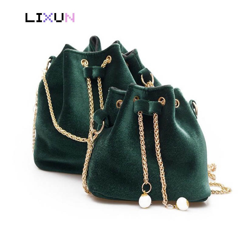 2 maten merk velours parelketting schoudertassen dames mini handtassen bucket hilly tote bag dames crossbody bolsas