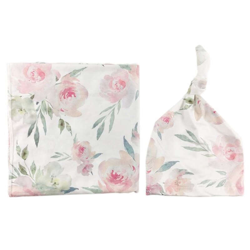 2 uds. De envoltura Floral para Recién Nacido + conjunto de diadema, manta receptora de algodón para bebé, saco de dormir, banda para el pelo