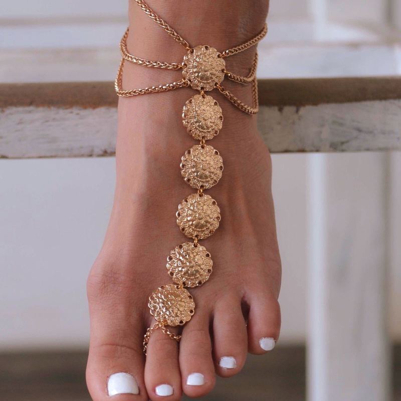 Sindlan Böhmen Gold Hohle Blume Quaste Knöchel Armbänder für Frauen Sommer Strand Barfuß Fußkettchen Fuß Schmuck Zubehör