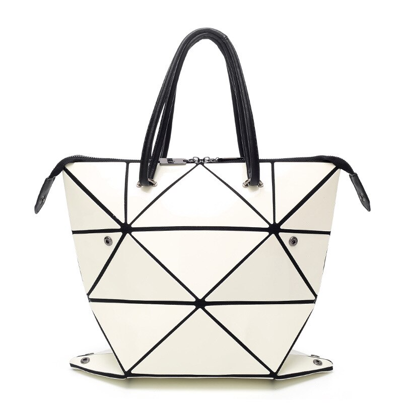 Bolso luminoso para mujer , bolso de cuadros geométricos plegado para mujer, bolso de mano informal a la , bandolera mensajero para mujer, Mochila: White