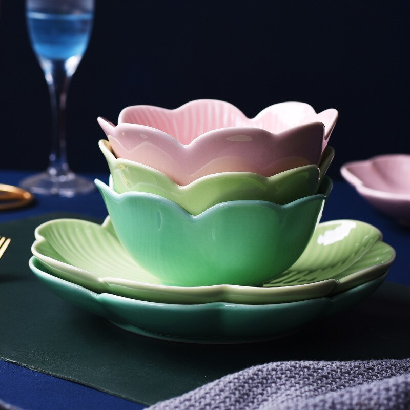 leaf-shaped tableware Home ceramic breakfast plate fruit salad dish net red soup dish deep plate