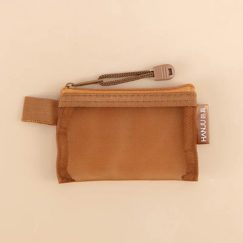 Borsa portaoggetti per caricabatterie per cavo dati per auricolari da donna piccola Nuova borsa per portamonete con cerniera in rete trasparente retrò Custodia per organizer per carte di credito: Beige