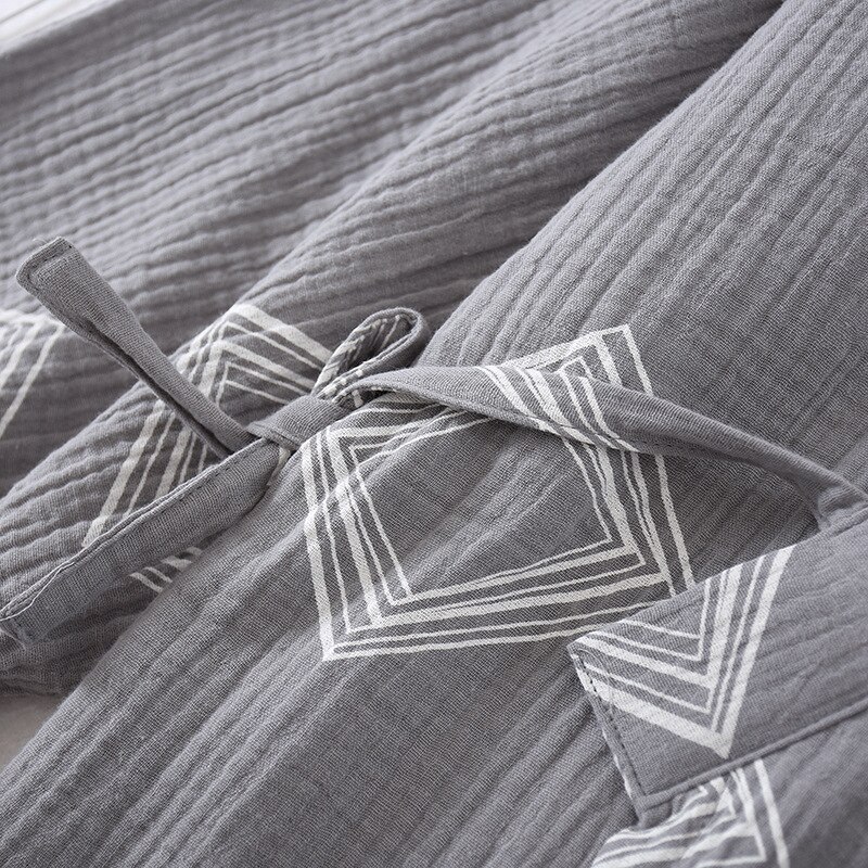Geometrische aufbringen Herren Kimono Schlafanzug Anzug Haut-freundliche Baumwolle Krepp Japanischen Lange ärmeln Hosen Männer Leben Kleidung Nachtwäsche