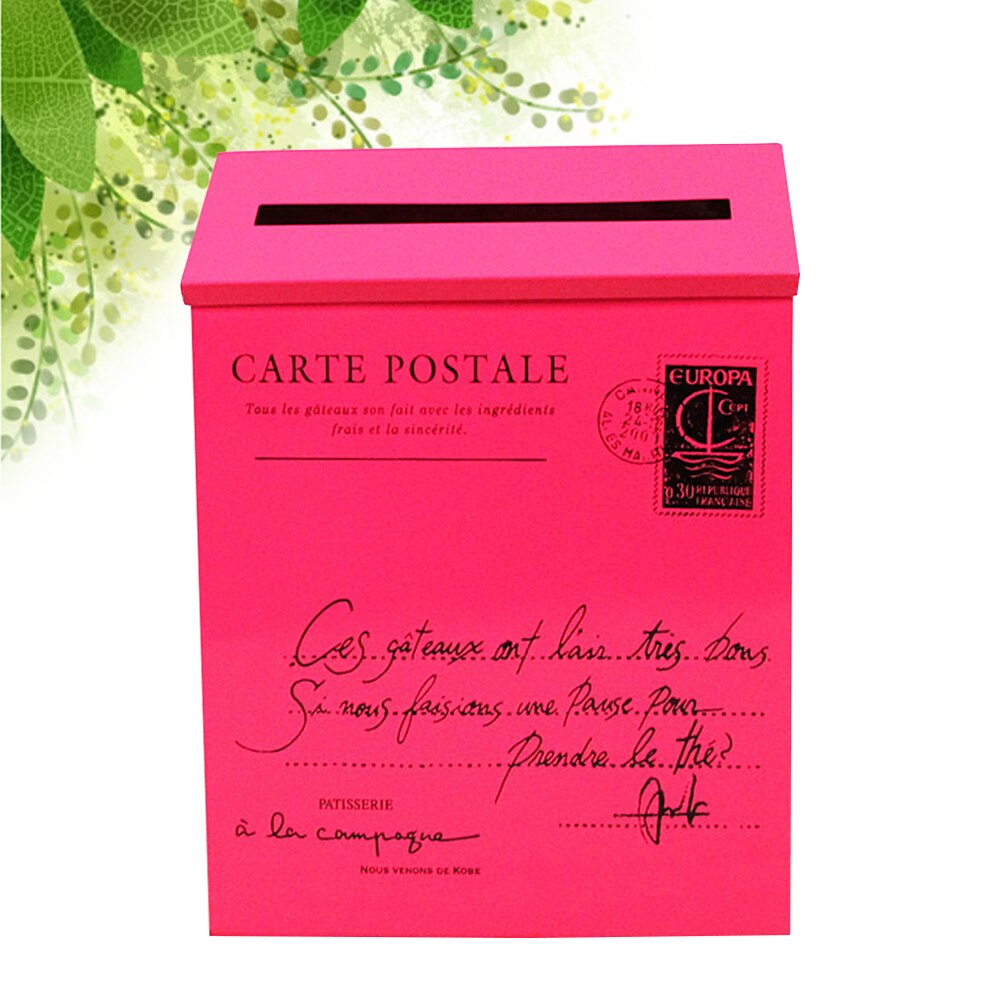 1pc Post Box Wall-mounted Decorative Retro Metal Mailbox Letter Box for Incoming Mail: Rosy