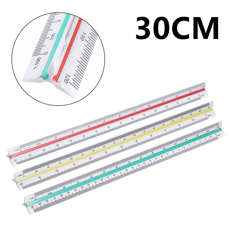 30cm Color Coded Side Triangular Scale 1:100/200/250/300/400/500 Triangular Metric Scale Ruler Engineer Tool 12.6'' Multicolor