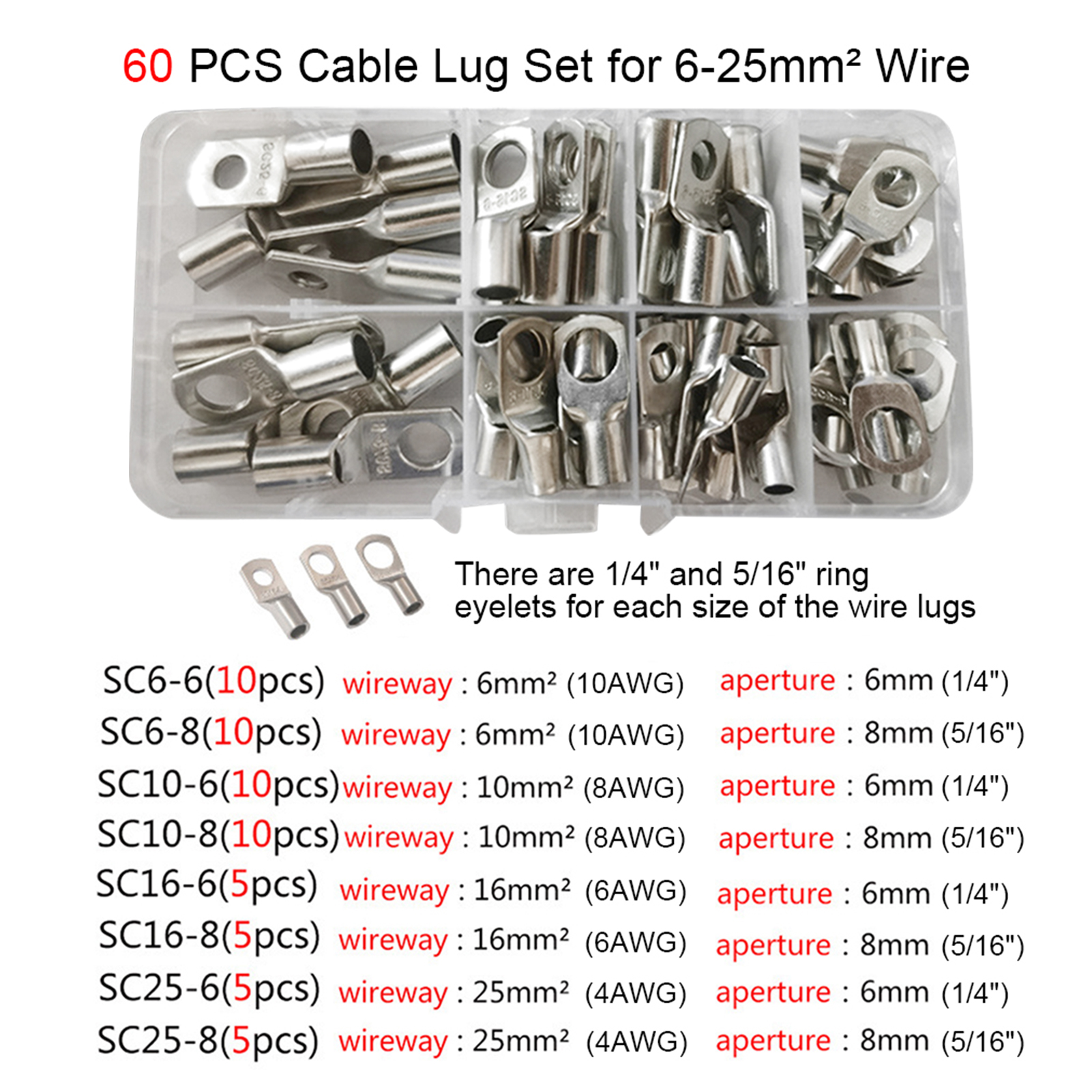 Pince à sertir pour cosse de câble, prise Y.O, 6-50mm ², Six tailles: Cable Lugs