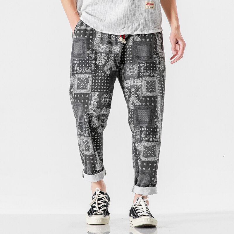 Sinicism butik mænd streetwear hip hop print afslappet joggers tøj mænd løse haremsbukser herre tie dye vintage bukser: 4xl / Sort (asiatisk størrelse)