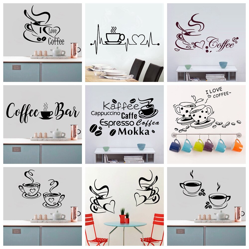 Pegatina de pared de vinilo para café, decoración del hogar para cocina, sala de estar, cafetería, calcomanía de pared, decoración del hogar