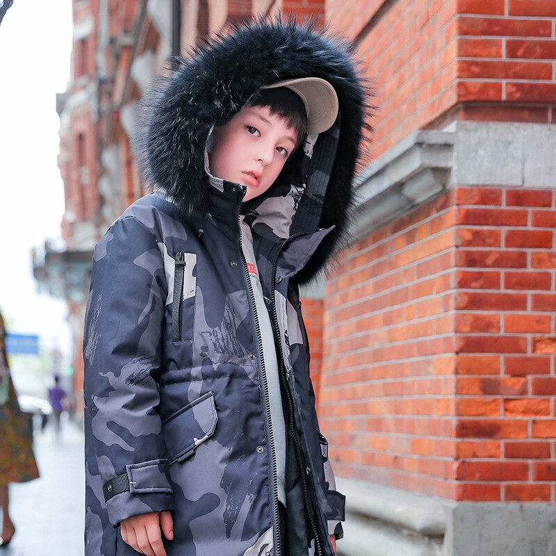 8 10 anos meninos imprimir casacos de pele para baixo 2021 nova moda engrossar quente meninos adolescentes outerwear