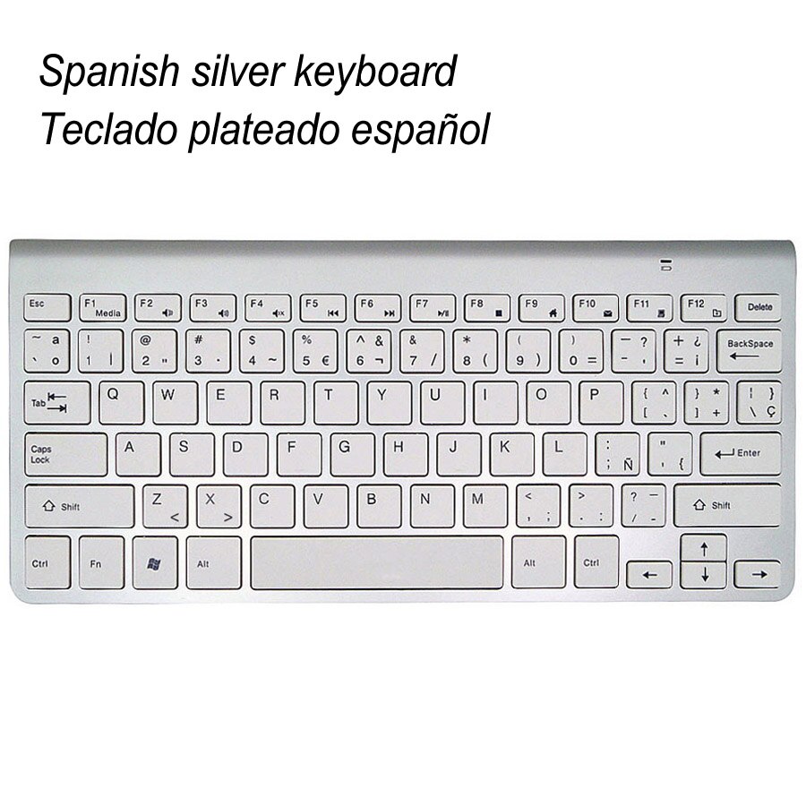 Slim Mini USB Wireless Keyboard Small Computer Wireless Keyboards Compact External Keyboard for Laptop Tablet Windows Desktop PC: Silver-US-Spain