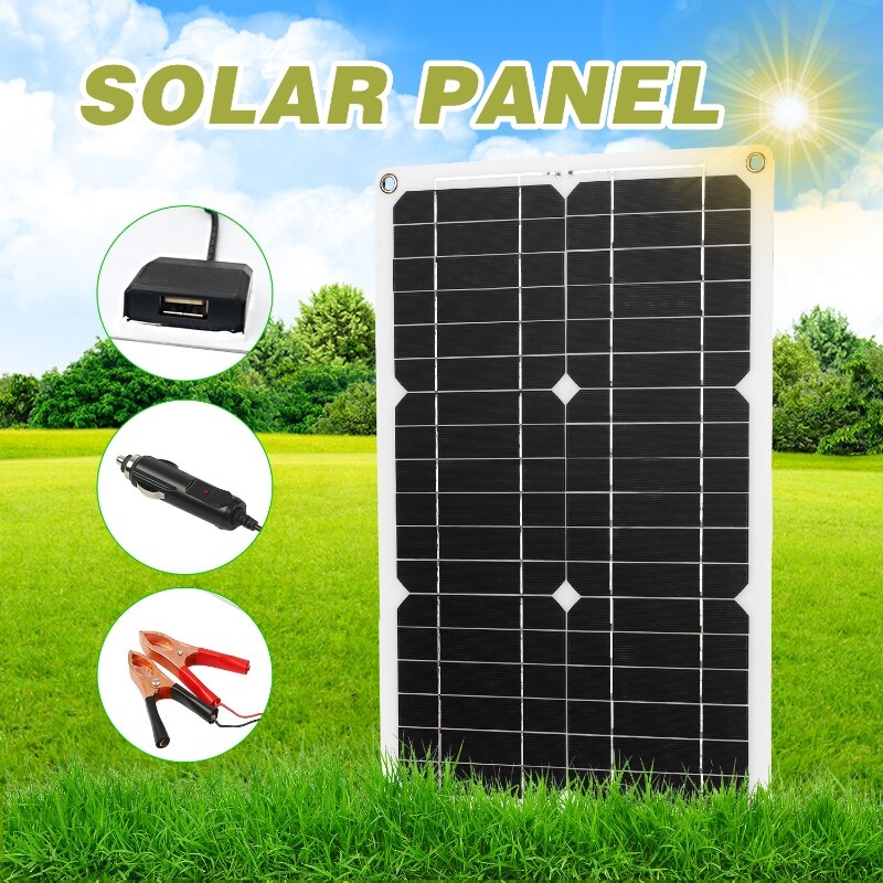 100W 12V Solar Panel Kit Single/Dual USB Port Off Grid Monocrystalline Module with 30A Solar Charge Controller