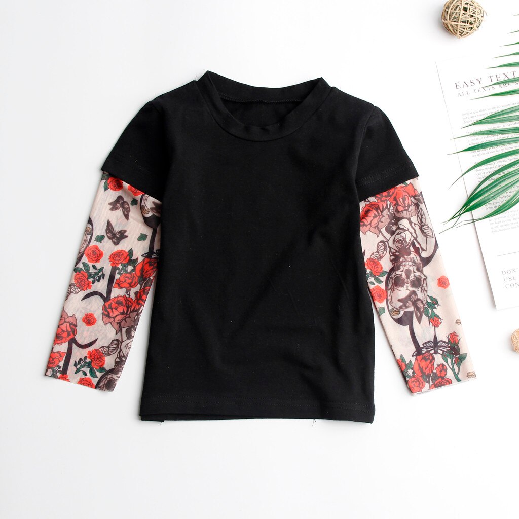 Boys Shirts Toddler Baby Kids Boys Shirt With Mesh Tattoo Printed Sleeve Floral Tee Tops kids blouse clothes haine copii: 4T