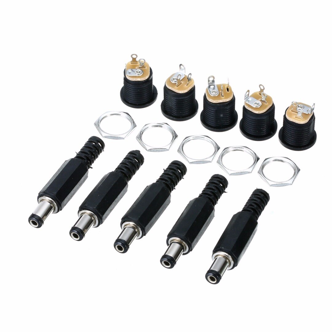 10 Pair 12V 3A Plastic Male Plug 9mm Hole + Female Socket Panel Mount Jack DC Connector 12mm Hole Electrical Supplies