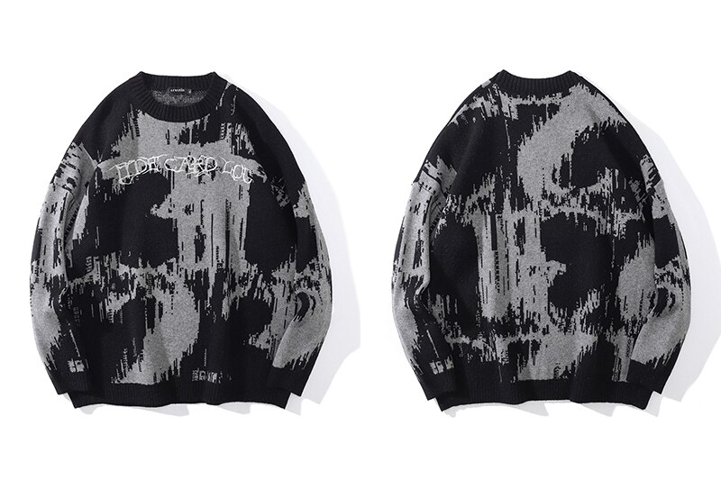 LENSTID mężczyźni biodro chmiel sweter z dzianiny swetry wyszywane litery odzież uliczna z nadrukiem jesienny w stylu Harajuku hipster zwykły luźne swetry: czarny / XXL