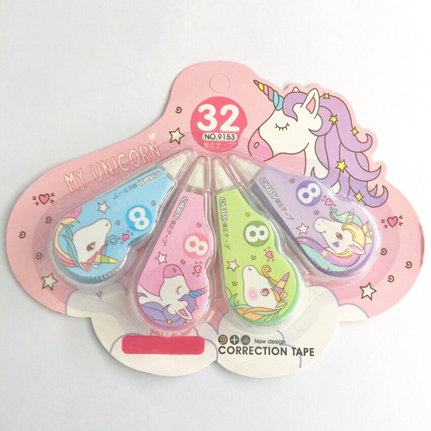 4 stk/sæt kawaii tegnefilm korrekturtape børn tegnefilm korrektur papirvarer 5mm plast korrektion tape skole kontorartikler