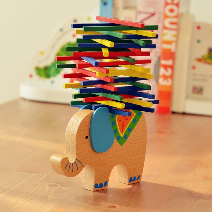 Houten Puzzel Speelgoed Puzzel Speelgoed Kids Balance Game Bars Domino Game Elephent/Camel Balance Jenga Interactieve: elephant