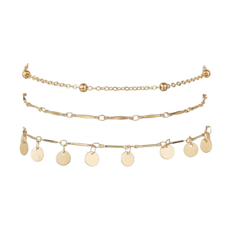 Set van 3 gouden boho-enkelbandjes voor dames en meisjes, zomer, strand, sieraden, beenarmband